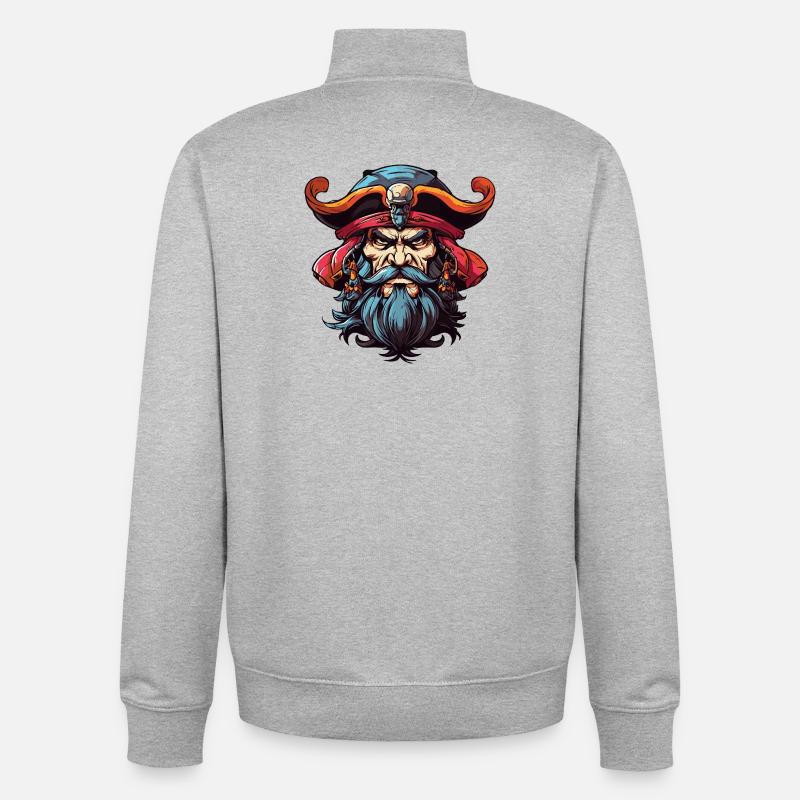 Pirate with Beard Comic - Unisex Organic Zip Sweatshirt by Stanley/Stella - heather grey
