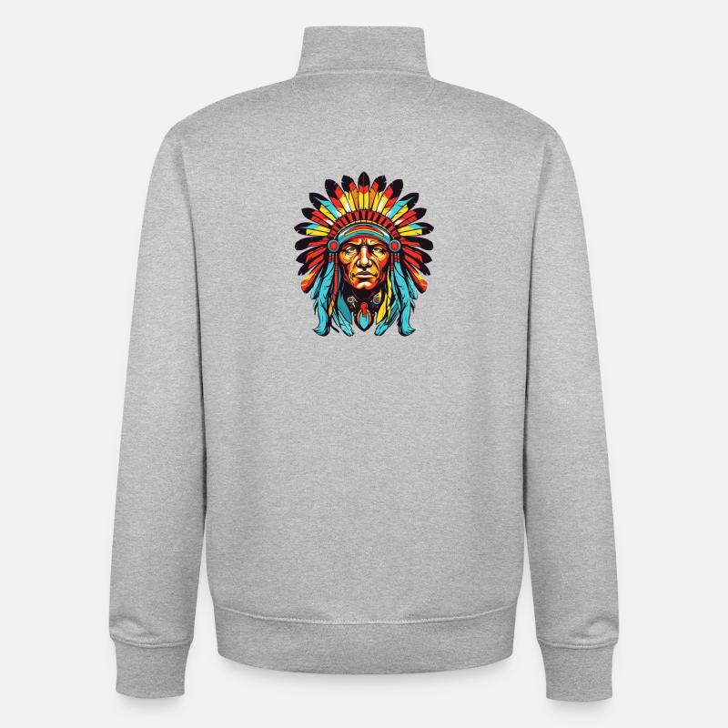 Chef indien Comic - Sweat zippé unisexe en coton bio Stanley/Stella - gris chiné
