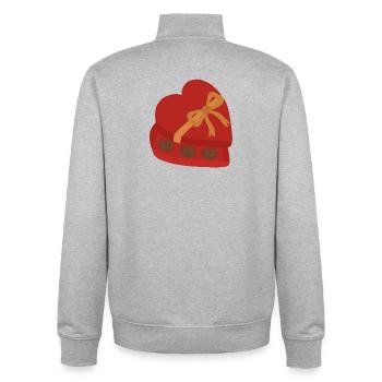 Boîte de chocolats en forme de cœur avec ruban doré - Sweat zippé unisexe en coton bio Stanley/Stella - gris chiné - Dos - AI Model Male 185 light (185cm)