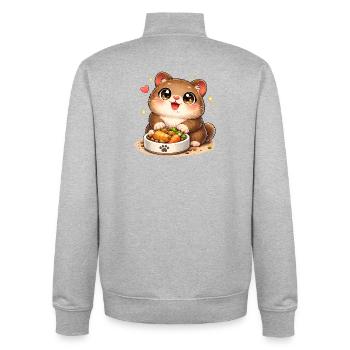 Cuddly kitten with food bowl - Unisex Organic Zip Sweatshirt by Stanley/Stella - heather grey - Back - AI Model Male 185 light (185cm)