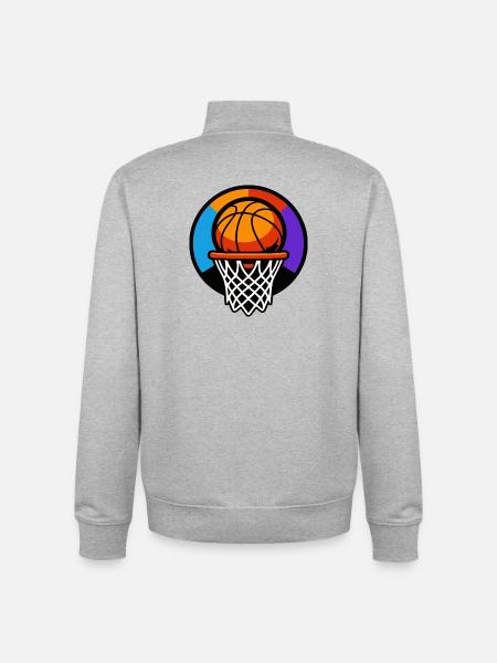 Basketball Hoop Ball Icon Graphic - Unisex Organic Zip Sweatshirt by Stanley/Stella - heather grey