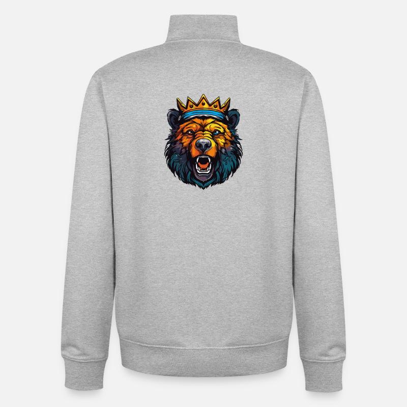 Roi Couronne de l’Ours Royal - Sweat zippé unisexe en coton bio Stanley/Stella - gris chiné