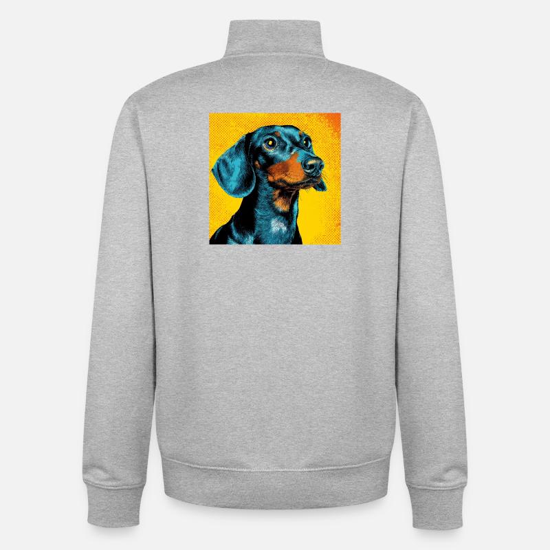 Teckel Pop Art - Sweat zippé unisexe en coton bio Stanley/Stella - gris chiné