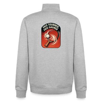 Spin Make Win – Tischtennis - Unisex Organic Zip Sweatshirt von Stanley/Stella - Grau meliert - Hinten - AI Model Male 185 light (185cm)