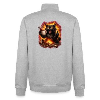 Feuerkatze Kaffee-Trotz - Unisex Organic Zip Sweatshirt von Stanley/Stella - Grau meliert - Hinten - AI Model Male 185 light (185cm)
