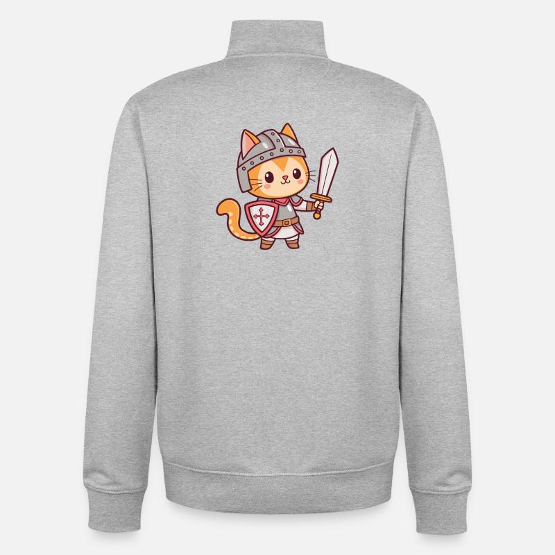 Kawaii-Ritterkatze mit Schwert - Unisex Organic Zip Sweatshirt von Stanley/Stella - Grau meliert