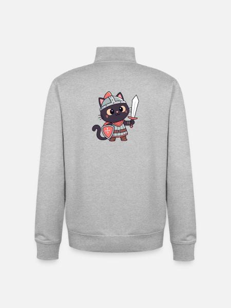 Chat Chevalier: épée et écu mignon - Sweat zippé unisexe en coton bio Stanley/Stella - gris chiné