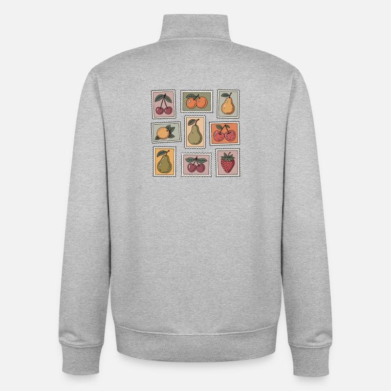 Pastel Fruit Stamp Pattern - Unisex Organic Zip Sweatshirt by Stanley/Stella - heather grey