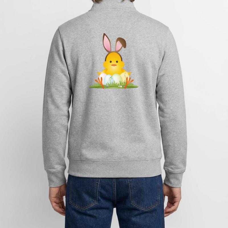 Cute Easter chick with bunny ears & Easter eggs Unisex Organic Zip Sweatshirt by Stanley/Stella