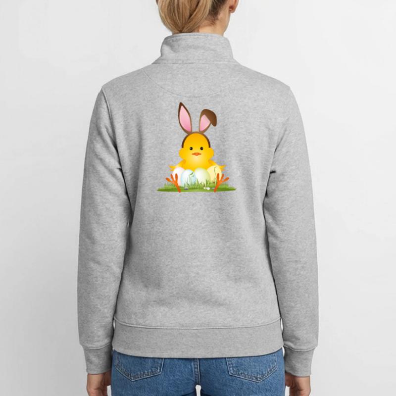 Cute Easter chick with bunny ears & Easter eggs Unisex Organic Zip Sweatshirt by Stanley/Stella