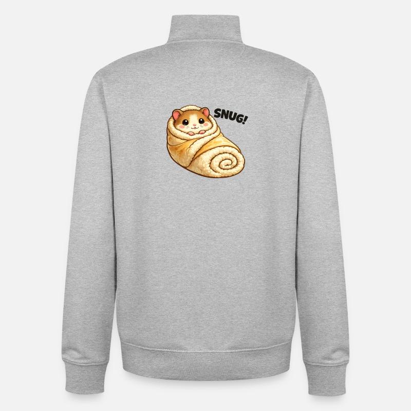 Hamster câlin dans une couverture - Sweat zippé unisexe en coton bio Stanley/Stella - gris chiné