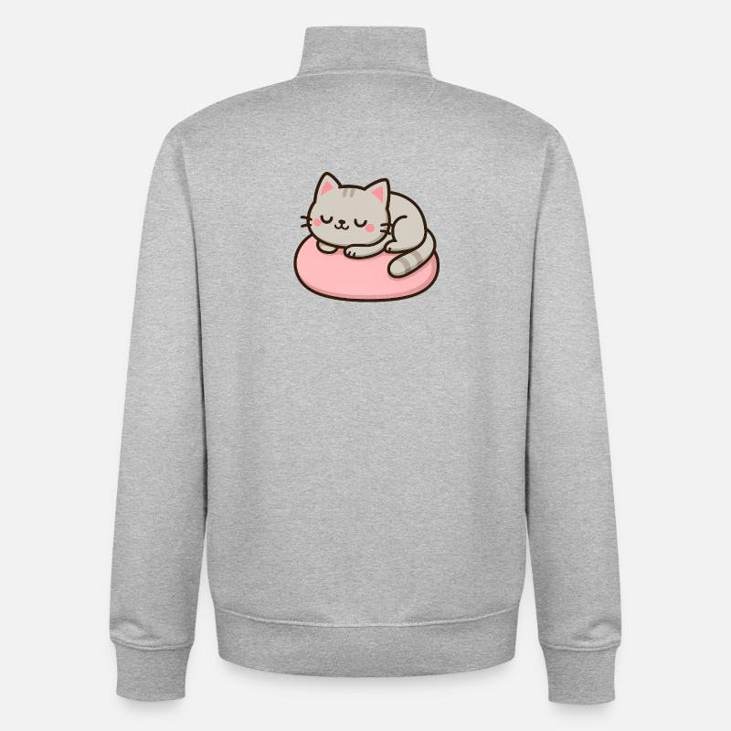 Chat doux sur coussin rose - Sweat zippé unisexe en coton bio Stanley/Stella - gris chiné