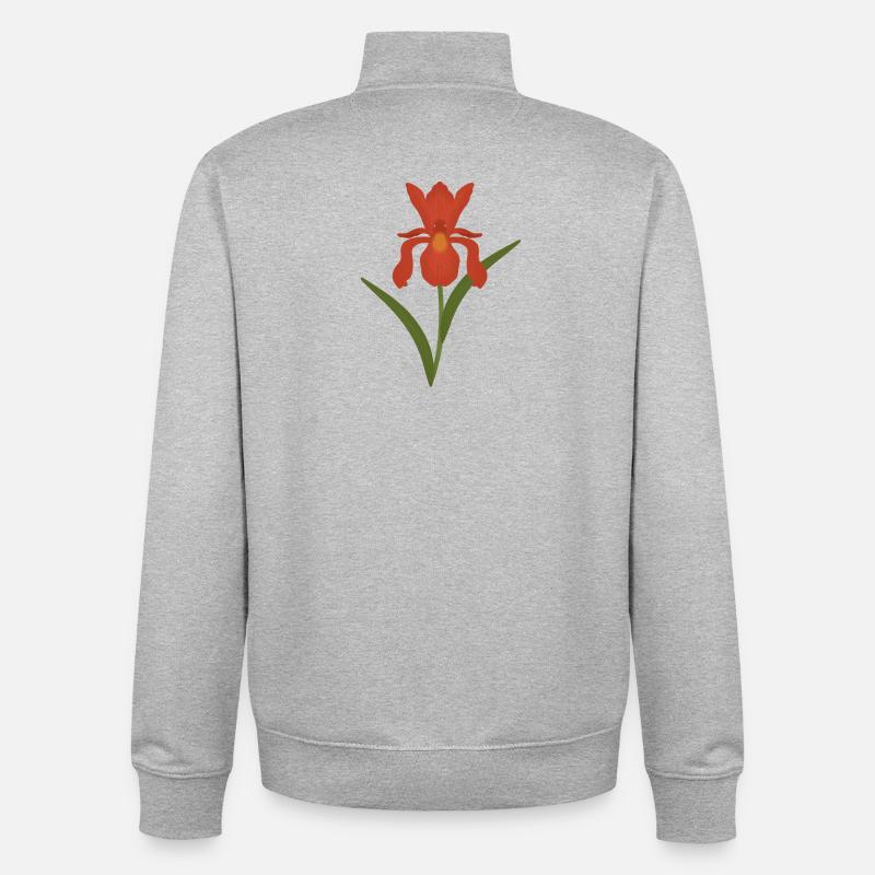 Illustration botanique d’iris - Sweat zippé unisexe en coton bio Stanley/Stella - gris chiné