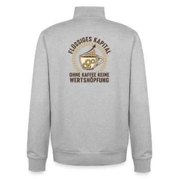 Liquid Capital Coffee - Office Humor - Unisex Organic Zip Sweatshirt by Stanley/Stella - heather grey - Back - AI Model Male 185 light (185cm)
