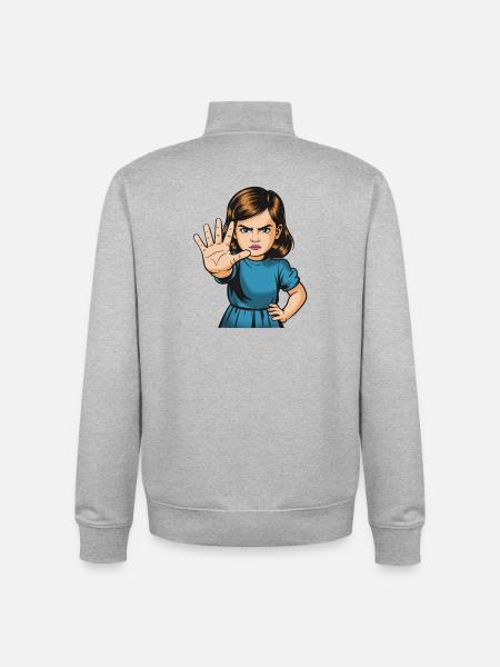 StopGesture Girl Cartoon - Unisex Organic Zip Sweatshirt by Stanley/Stella - heather grey