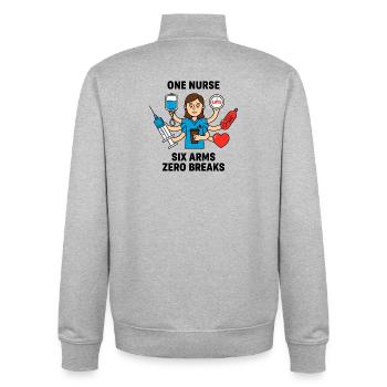Überfordertes Multitasking-Chaos der Krankenschwester - Unisex Organic Zip Sweatshirt von Stanley/Stella - Grau meliert - Hinten - AI Model Male 185 light (185cm)