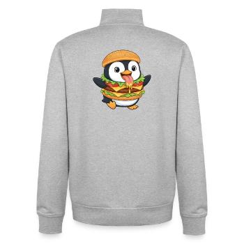 Cute Penguin Cartoon Fast Food Cheeseburger - Unisex Organic Zip Sweatshirt by Stanley/Stella - heather grey - Back - AI Model Male 185 light (185cm)