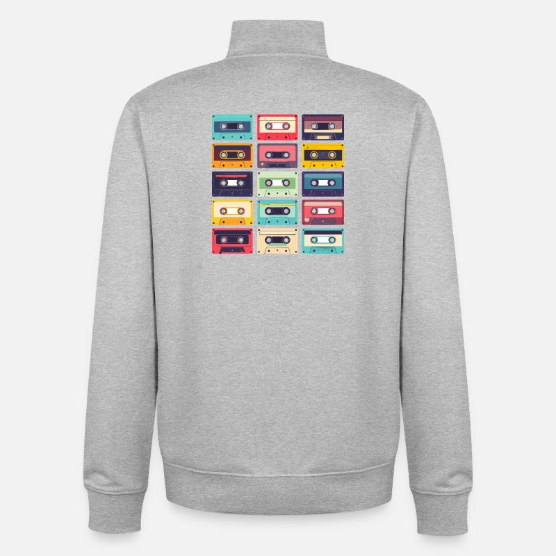 Cassettes Pop Art Pattern - Unisex Organic Zip Sweatshirt by Stanley/Stella - heather grey