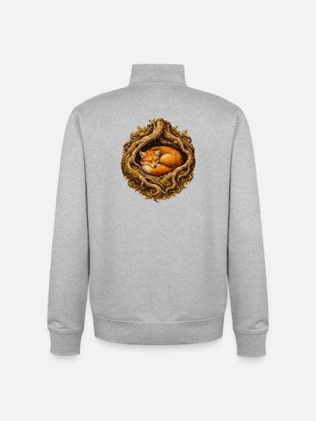 Schlafender Fuchs im Wurzelbau – Waldmotiv - Unisex Organic Zip Sweatshirt von Stanley/Stella - Grau meliert
