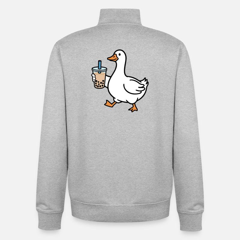 Croaking duck with bubble tea - Unisex Organic Zip Sweatshirt by Stanley/Stella - heather grey