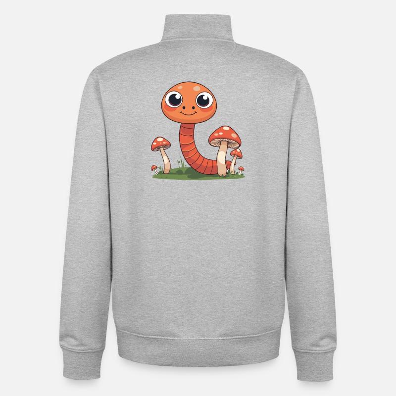 Famille de champignons Kawaii dans l’herbe - Sweat zippé unisexe en coton bio Stanley/Stella - gris chiné