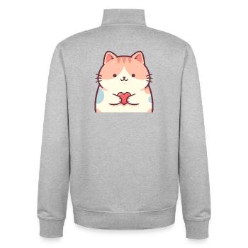 Cuddly Kitten Heart Cartoon Cat - Unisex Organic Zip Sweatshirt by Stanley/Stella - heather grey - Back - AI Model Male 185 light (185cm)