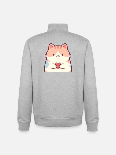 Kuschelkätzchen Herz Cartoon Katze - Unisex Organic Zip Sweatshirt von Stanley/Stella - Grau meliert