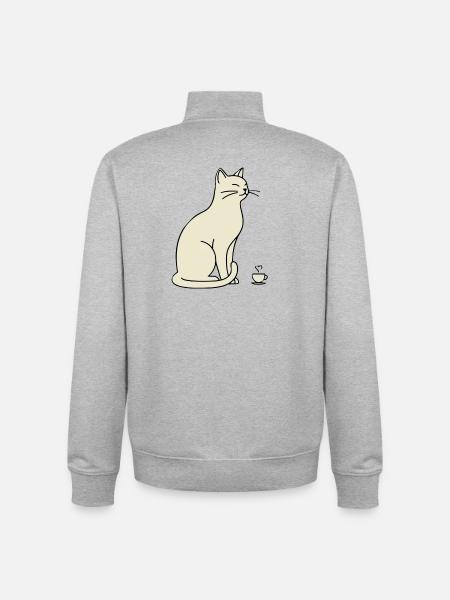 Minimalist Silhouette Cream Cat - Unisex Organic Zip Sweatshirt by Stanley/Stella - heather grey
