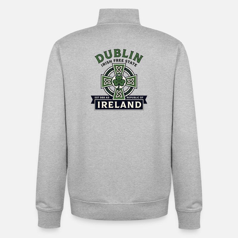 Croix Celtique de Dublin Irlande Trèfle - Sweat zippé unisexe en coton bio Stanley/Stella - gris chiné