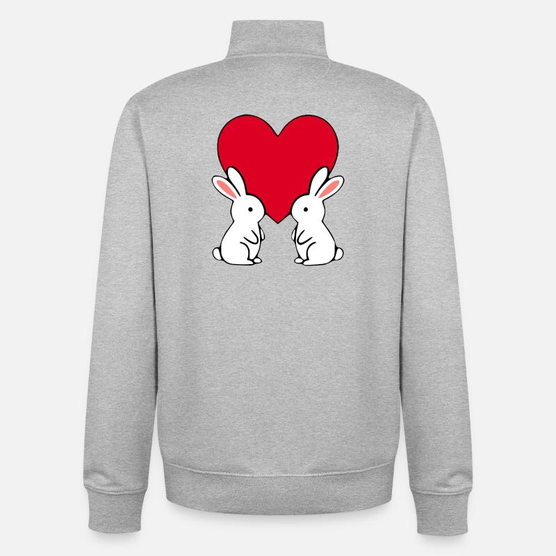 Saint-Valentin cœur rouge, st.valentin - Sweat zippé unisexe en coton bio Stanley/Stella - gris chiné