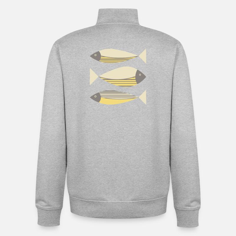Illustrierter Grafikfisch Gelb-Grau - Unisex Organic Zip Sweatshirt von Stanley/Stella - Grau meliert