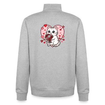 Kawaii Katze Valentine Rosen Bouquet Herz - Unisex Organic Zip Sweatshirt von Stanley/Stella - Grau meliert - Hinten - AI Model Male 185 light (185cm)