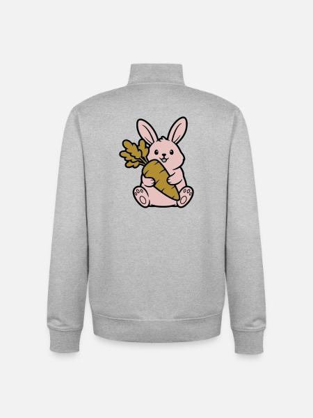 Cute Bunny with Carrot Carrot Comic - Unisex Organic Zip Sweatshirt by Stanley/Stella - heather grey
