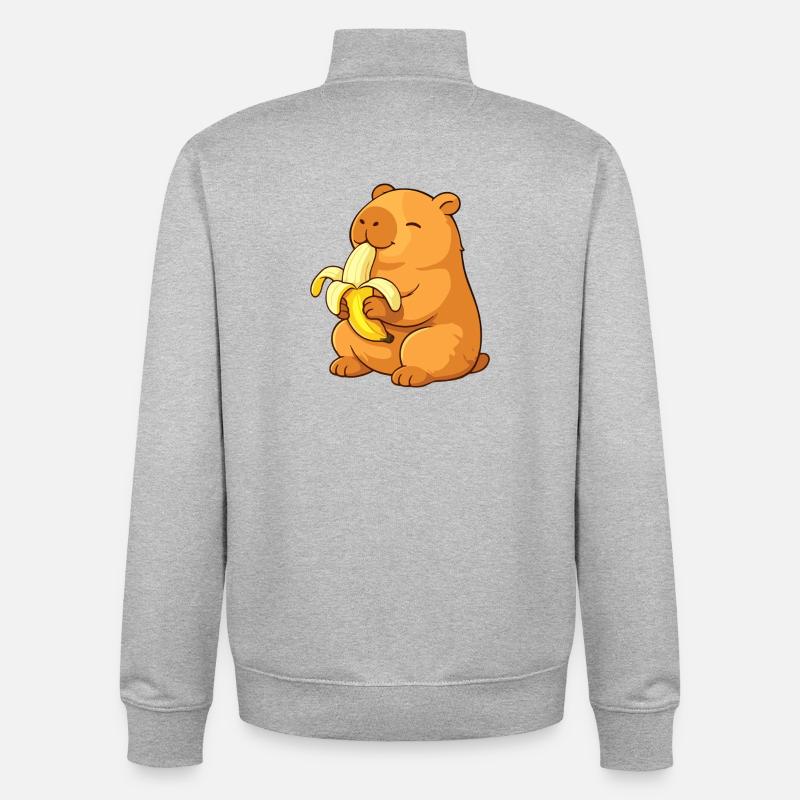Capybara souriant mangeant une banane - Sweat zippé unisexe en coton bio Stanley/Stella - gris chiné