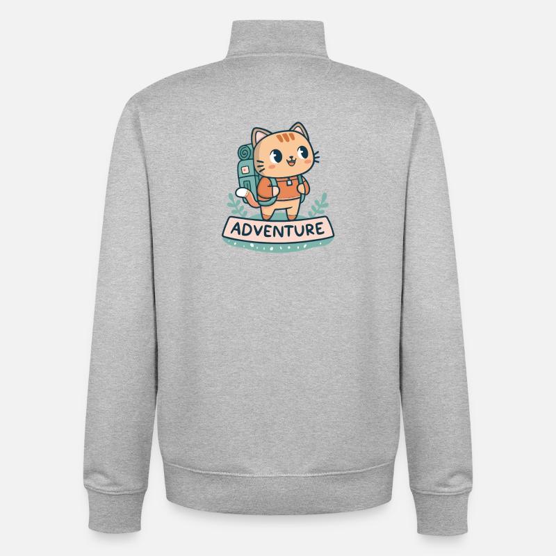 Cat Explorer Backpack - Unisex Organic Zip Sweatshirt by Stanley/Stella - heather grey