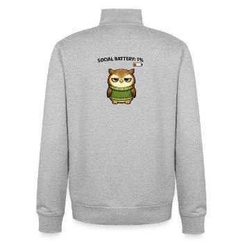 Eulenpullover 1% Akku Humor - Unisex Organic Zip Sweatshirt von Stanley/Stella - Grau meliert - Hinten - AI Model Male 185 light (185cm)
