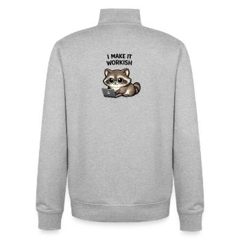 Workish Waschbär am Laptop - Unisex Organic Zip Sweatshirt von Stanley/Stella - Grau meliert - Hinten - AI Model Male 185 light (185cm)
