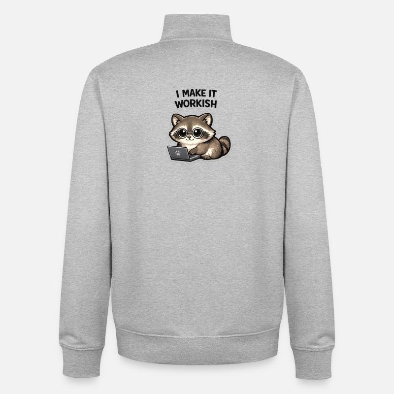 Workish Waschbär am Laptop - Unisex Organic Zip Sweatshirt von Stanley/Stella - Grau meliert