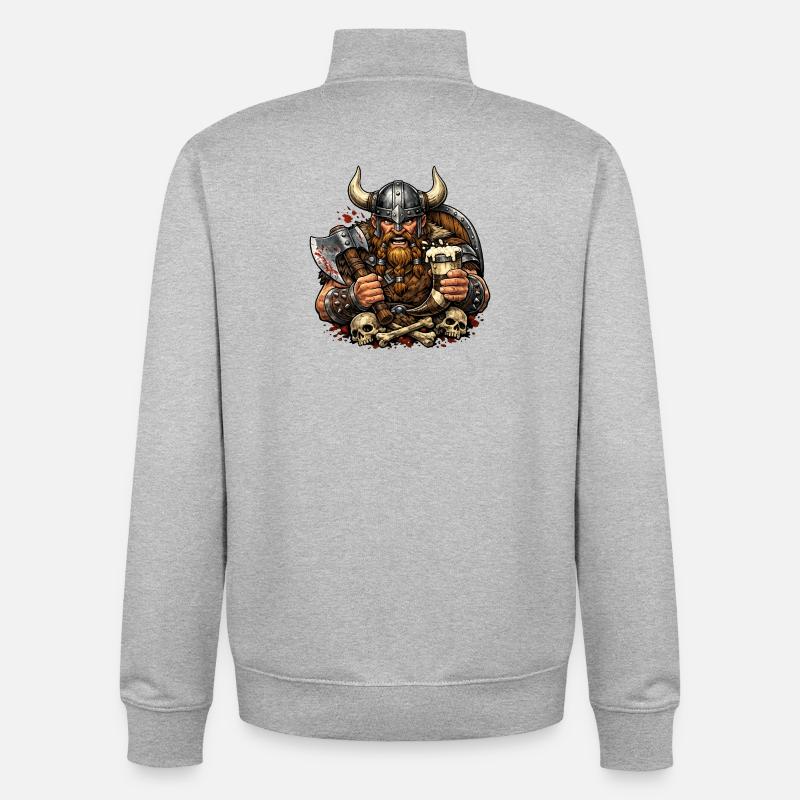 Wikinger Kämpfer mit Bierkrug - Unisex Organic Zip Sweatshirt von Stanley/Stella - Grau meliert