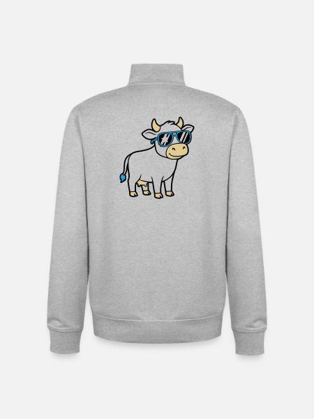 Cool Cow Sunglasses Casual Vector - Unisex Organic Zip Sweatshirt by Stanley/Stella - heather grey