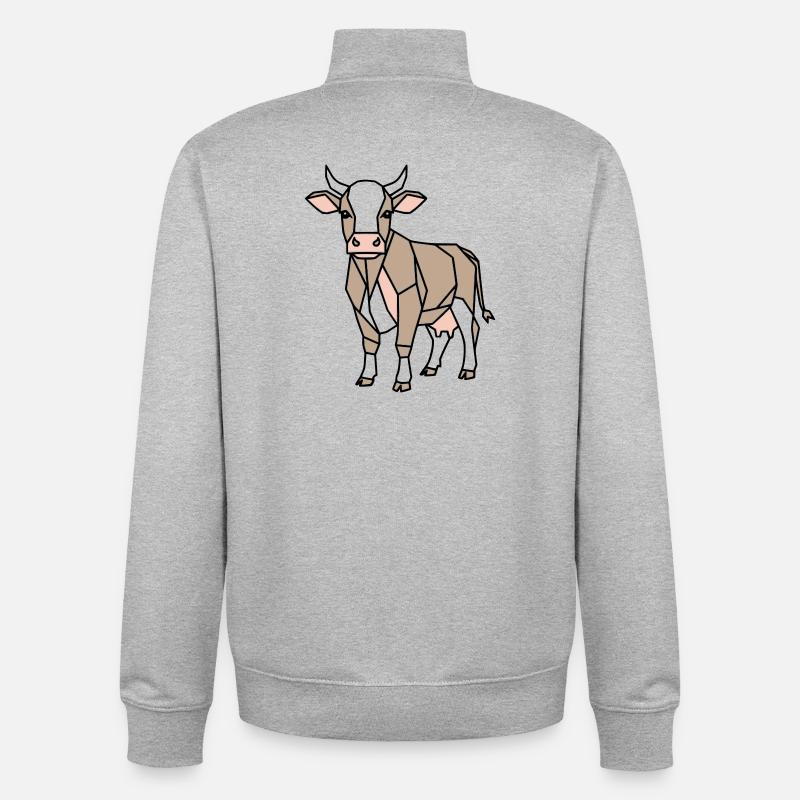 Vache géométrique Low Poly Modern - Sweat zippé unisexe en coton bio Stanley/Stella - gris chiné