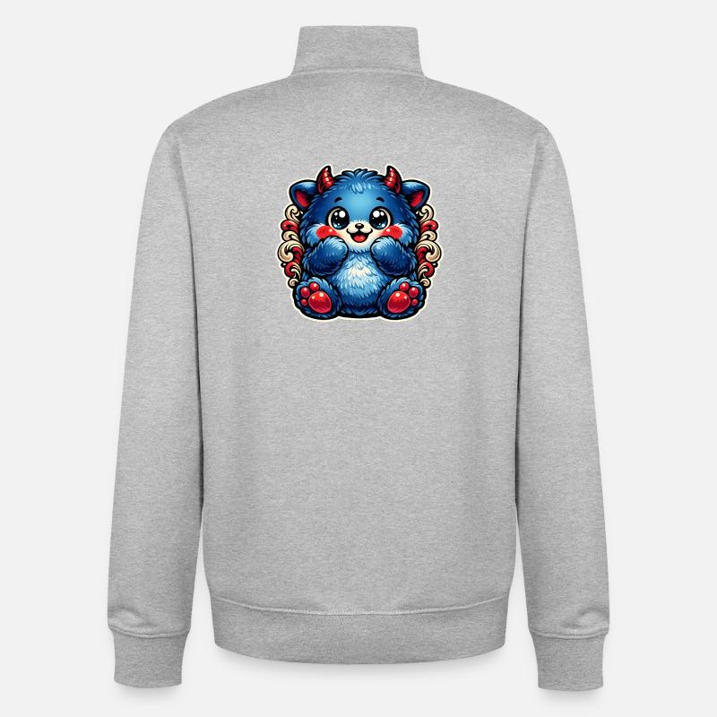 Panda bleu câlin aux pattes rouges - Sweat zippé unisexe en coton bio Stanley/Stella - gris chiné
