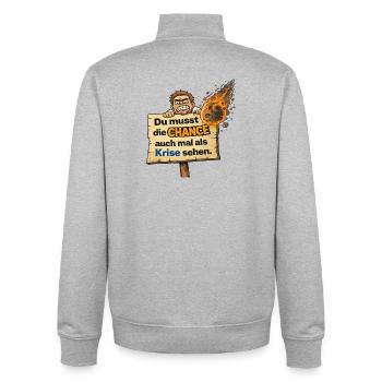 Opportunity as Crisis Saying Design - Unisex Organic Zip Sweatshirt by Stanley/Stella - heather grey - Back - AI Model Male 185 light (185cm)
