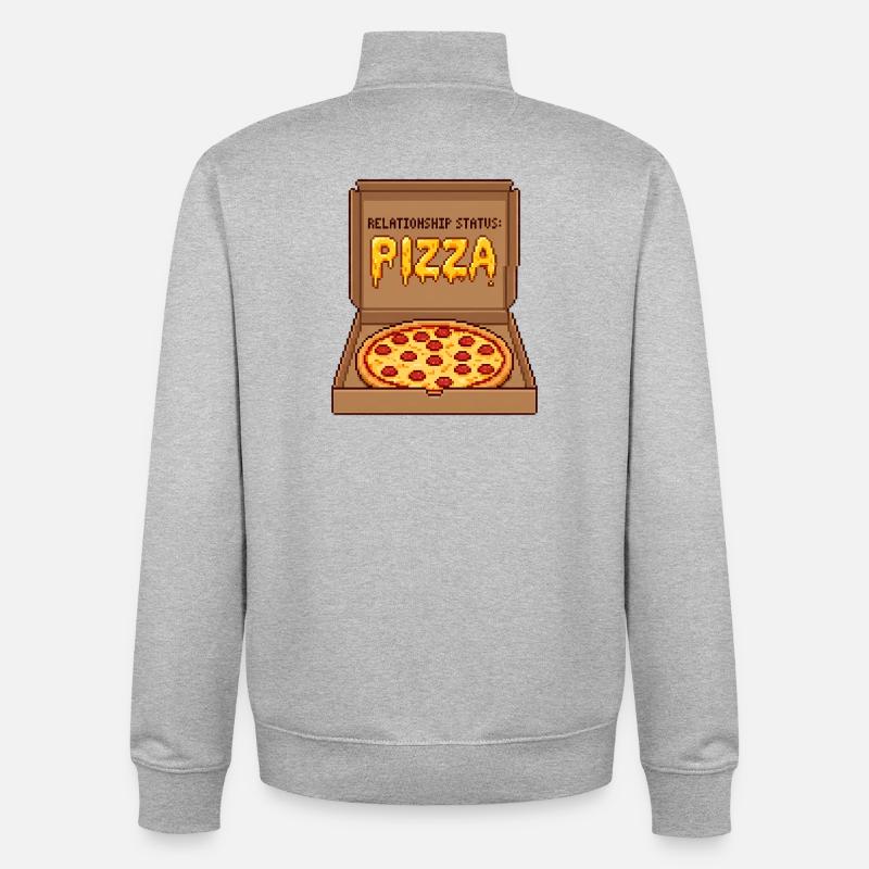 Pizza Statut Relationnel - Cadeau Anti-Valentin - Sweat zippé unisexe en coton bio Stanley/Stella - gris chiné