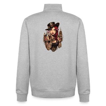 Steam Punk Beautiful Women Steampunk - Unisex Organic Zip Sweatshirt by Stanley/Stella - heather grey - Back - AI Model Male 185 light (185cm)