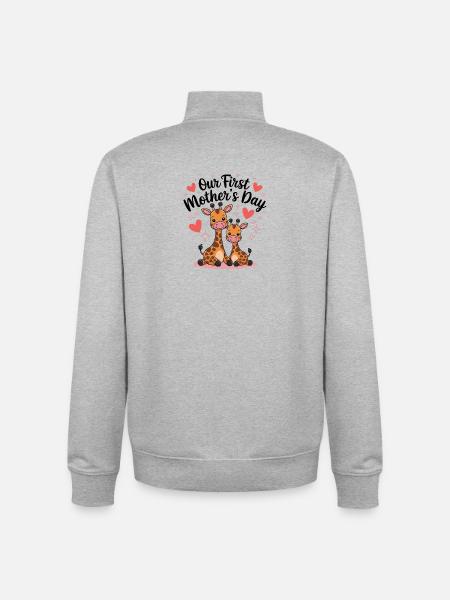 First Mother's Day Giraffe Duo - Unisex Organic Zip Sweatshirt by Stanley/Stella - heather grey
