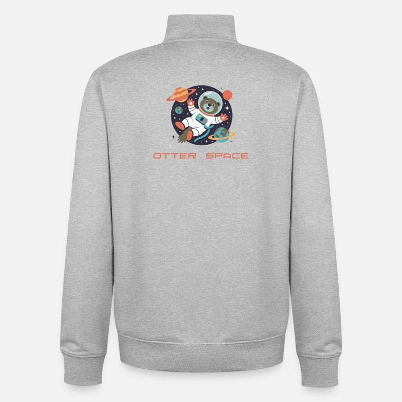Otter in Space Rétro Comic - Sweat zippé unisexe en coton bio Stanley/Stella - gris chiné