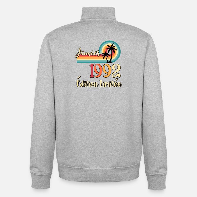 Janvier 1992 – Édition limitée rétro - Sweat zippé unisexe en coton bio Stanley/Stella - gris chiné