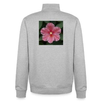 Pink Hibiscus Blossom Closeup - Unisex Organic Zip Sweatshirt by Stanley/Stella - heather grey - Back - AI Model Male 185 light (185cm)