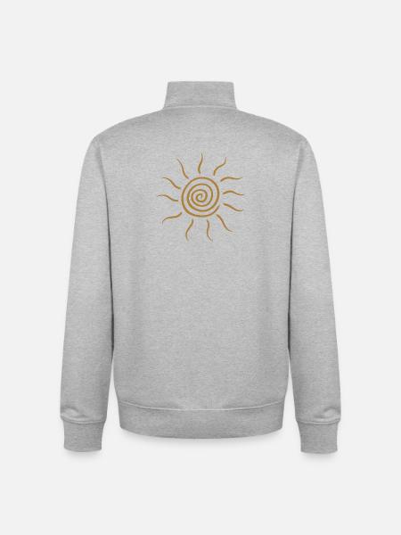 Spiral Sun Glyph in Golden Hue - Unisex Organic Zip Sweatshirt by Stanley/Stella - heather grey